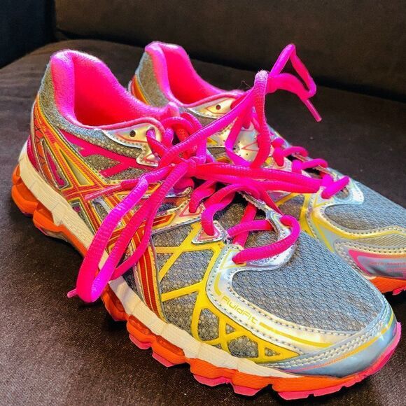 RARE ASICS GEL KAYANO 20 Grey Yellow Pink Orange Womens 7 MEDIUM 38 EUR - Picture 8 of 13